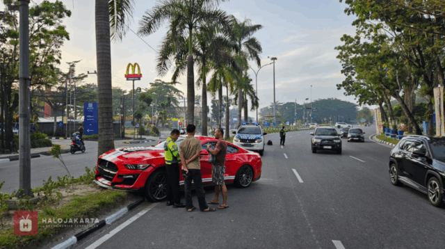 Ford Mustang Tabrak Pohon di Pekanbaru